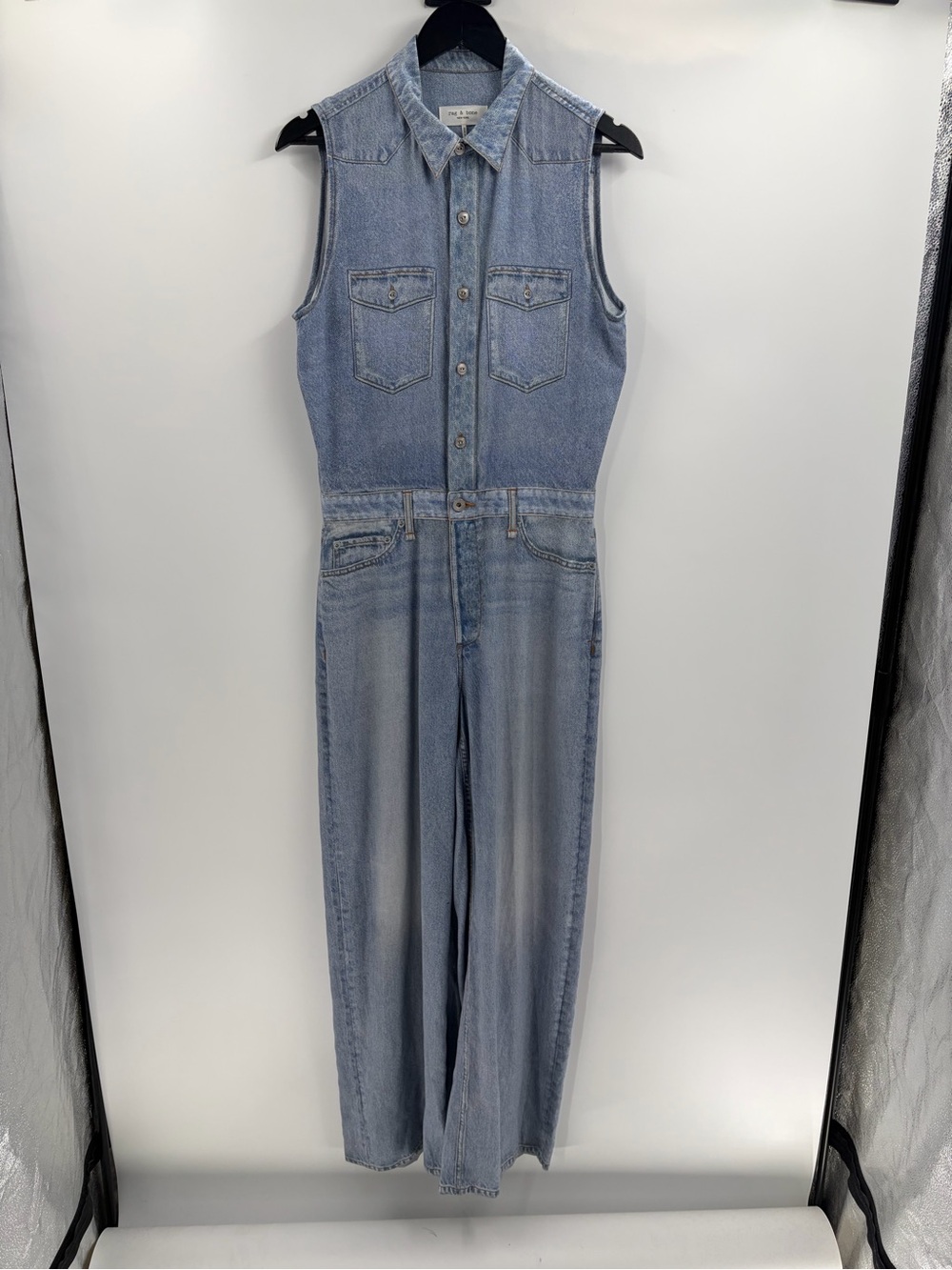 Rag and bone miramar denim blue fake denim casual jumpsuit romper size medium